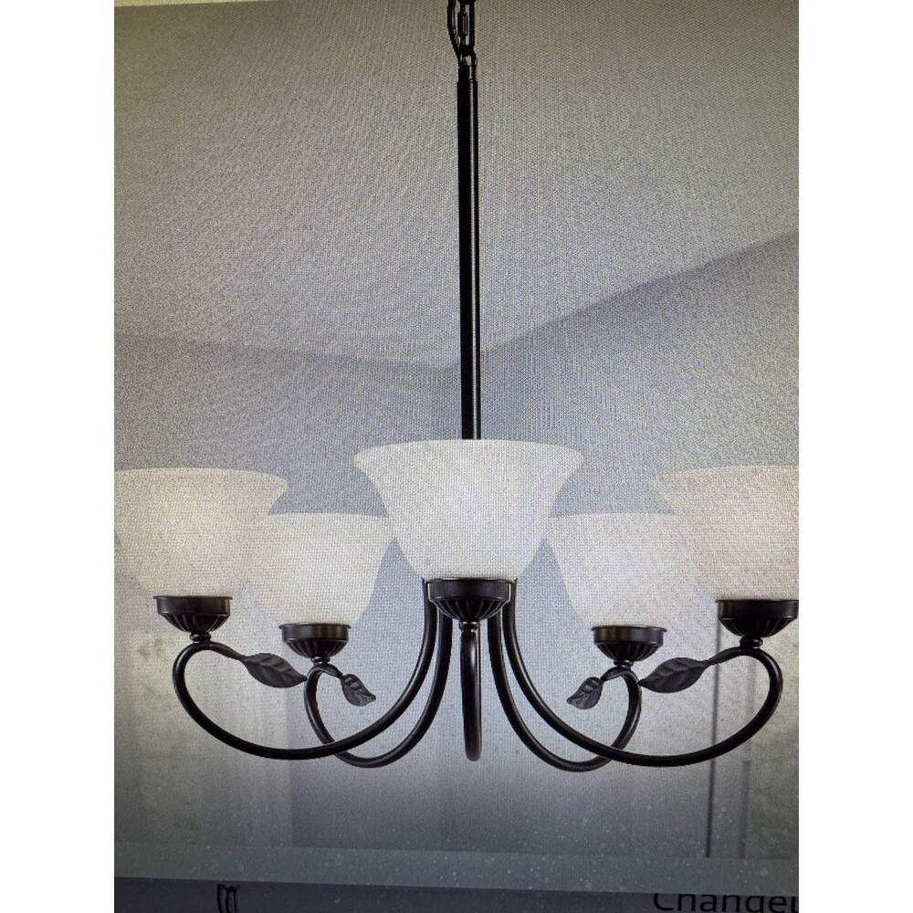 Modern 5-Light Black Chandelier with Opal Glass Shade for Dining Room loc:ub